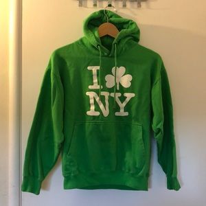 green sweatshirt